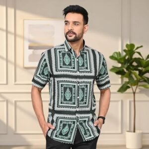 Aaheli Men’s Block Print Cotton Shirt || Handcrafted Traditional Print || Soft & Breathable Premium Cotton ||